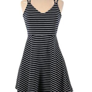 French Connection Navy Blue and White Striped Mini Dress - Like New - Size US 8